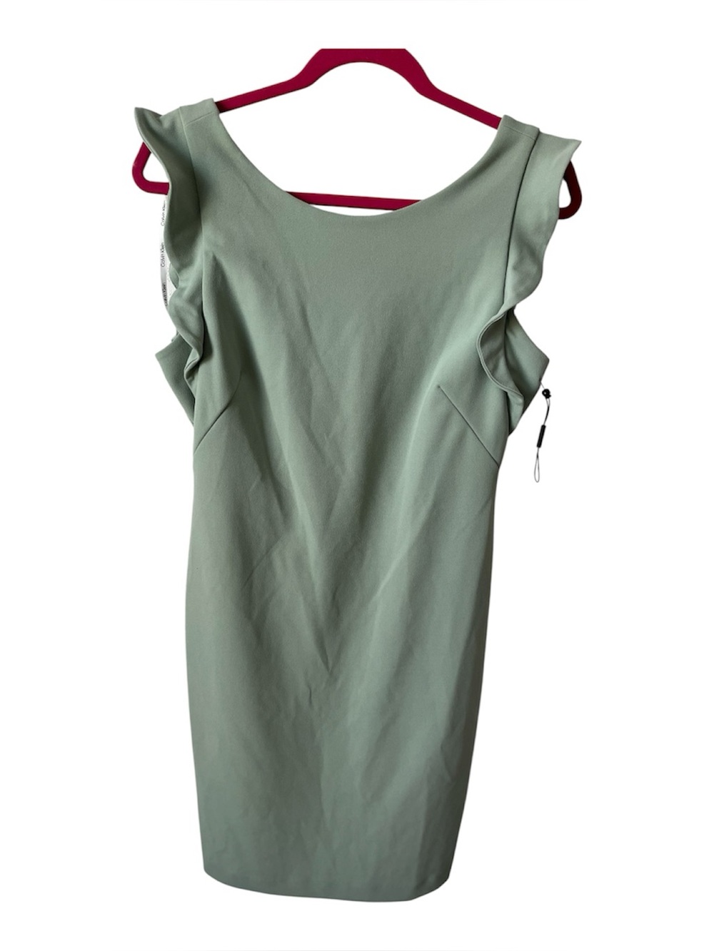 Calvin Klein Sage Green Ruffle-Shoulder Midi Dress